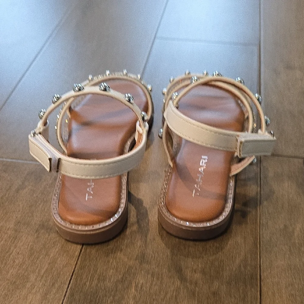 Tahari White and Silver Embellished Sandals